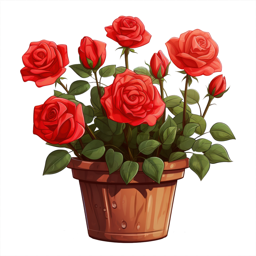 AI generated Rose flowers bouquet on pot isolated png