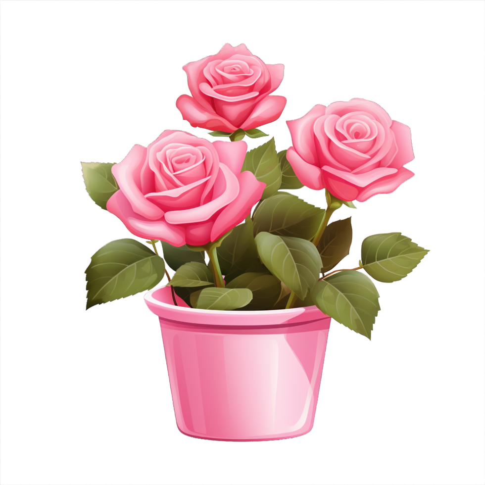 AI generated Rose flowers bouquet on pot isolated png