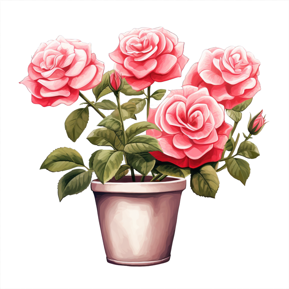 AI generated Rose flowers bouquet on pot isolated png