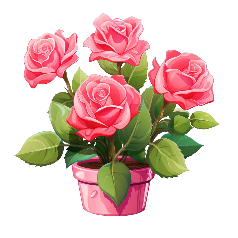 AI generated Rose flowers bouquet on pot isolated png