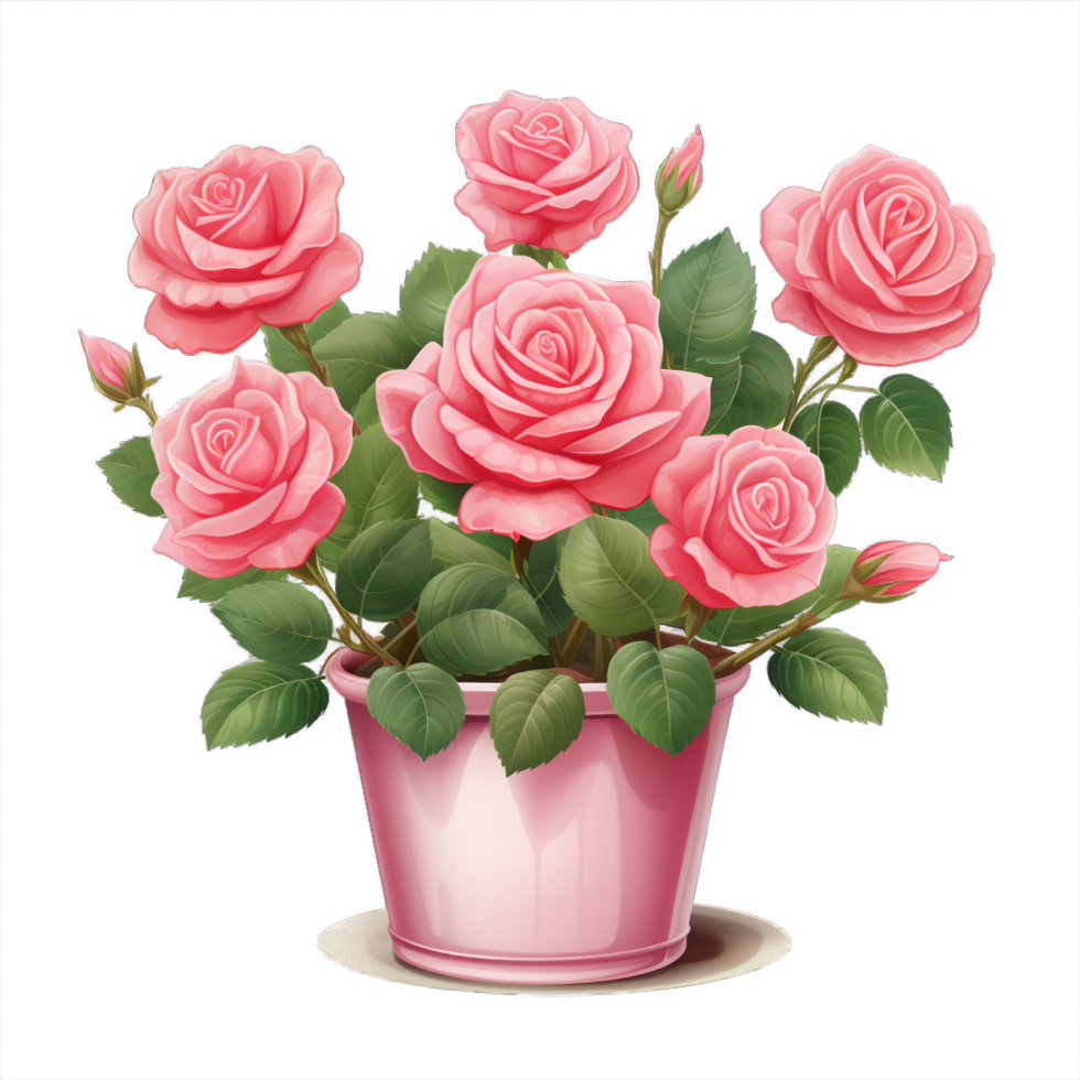 AI generated Rose flowers bouquet on pot isolated png
