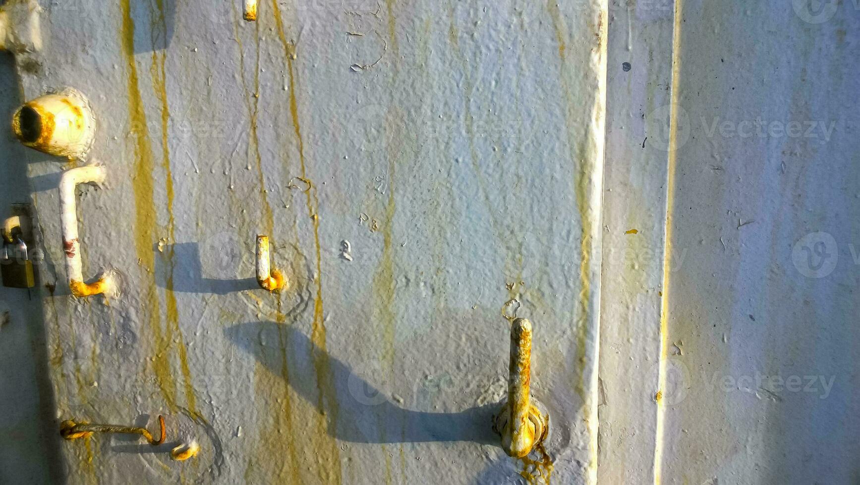 Old painted doors with traces of rust. The door to the storage room. photo