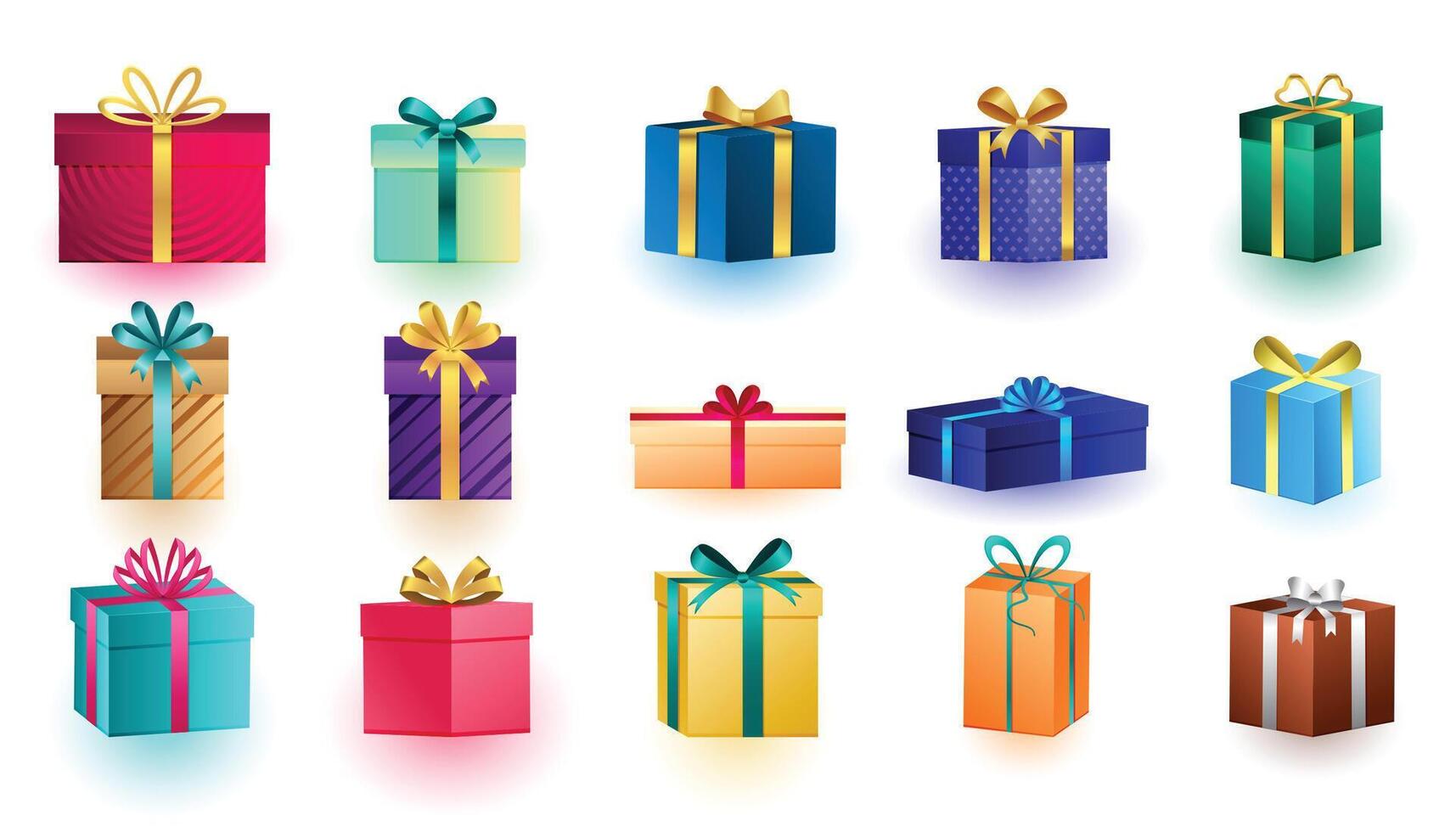 paquete de decorativo Navidad regalo cajas envolver en vistoso papel vector