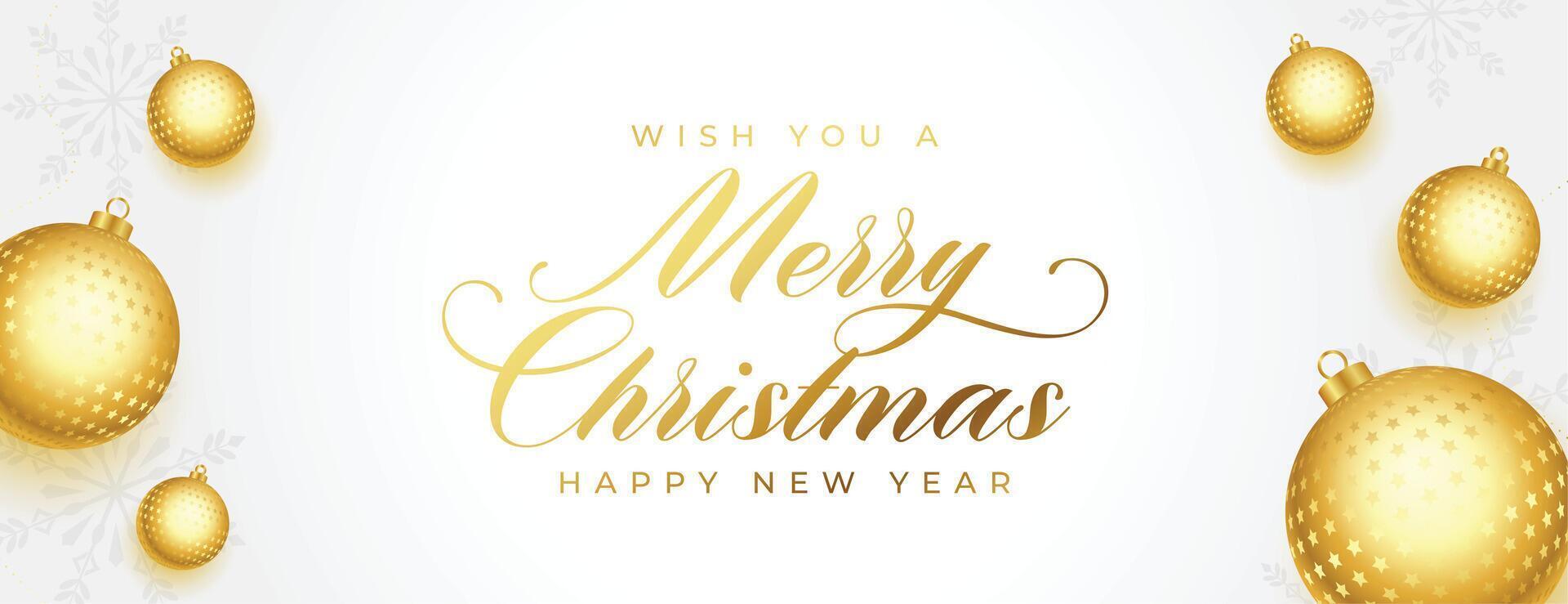 merry christmas realistic golden balls banner design vector