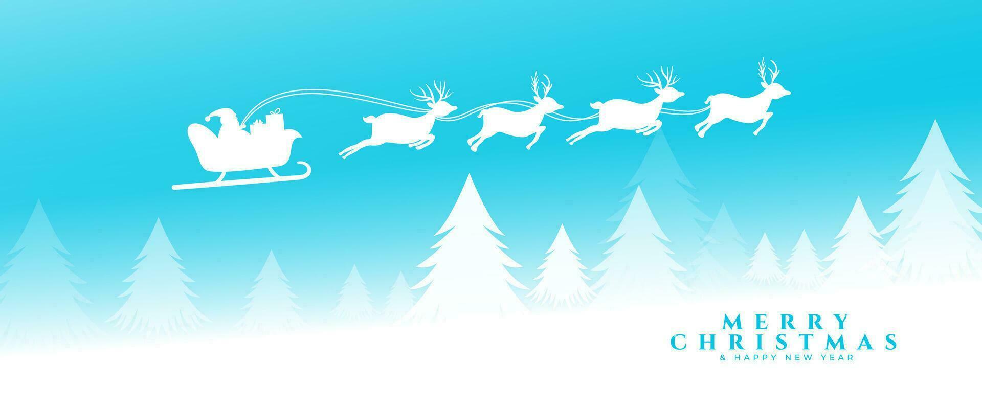 merry christmas festive celebration banner with flying santa sleigh design vector
