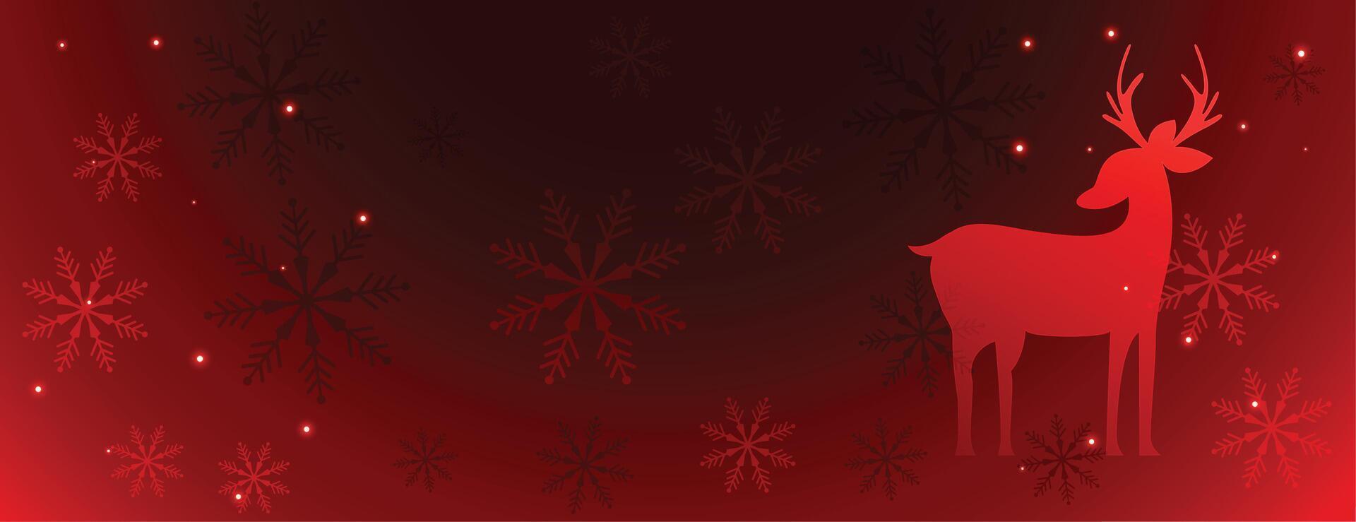 magical christmas red banner with deer and snowflakes vector