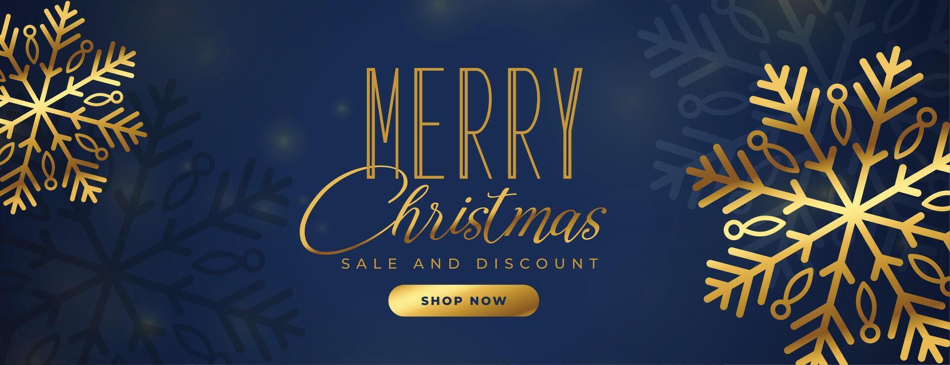 merry christmas golden snowflakes shopping sale banner vector