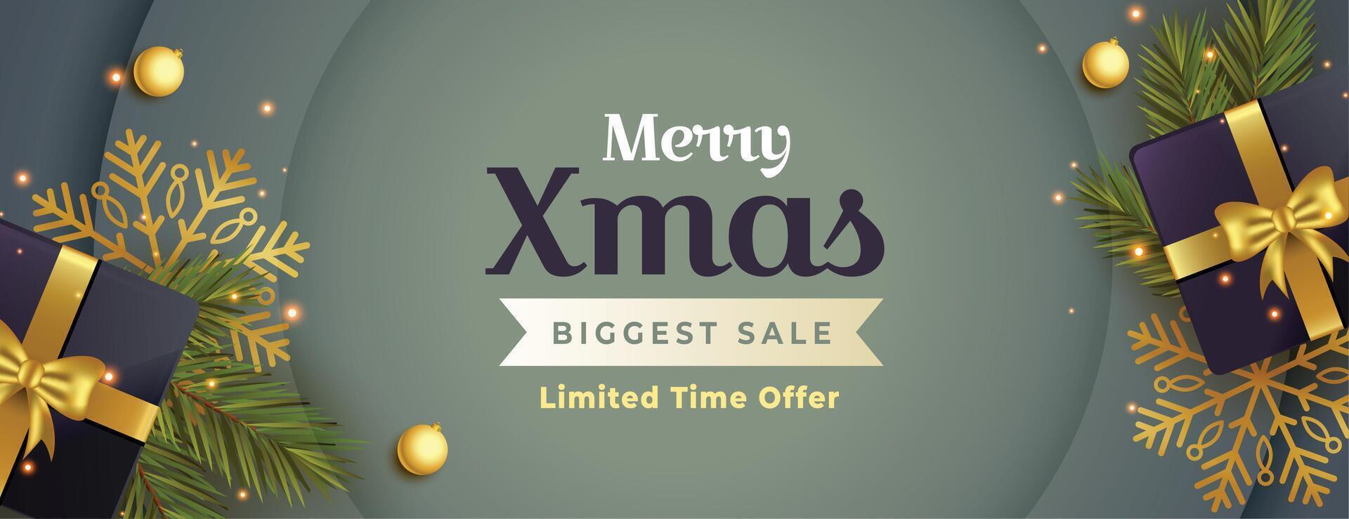 merry christmas sale banner with xmas elements in realistic style vector