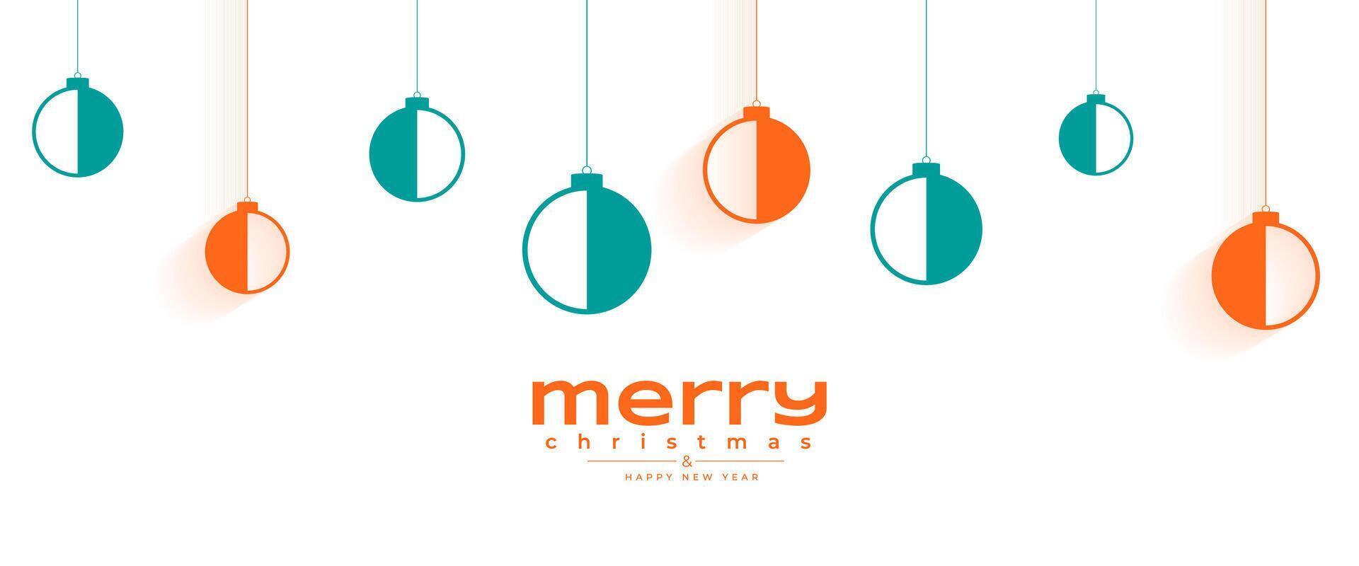 modern style merry christmas festive wishes wallpaper with hanging bauble vector