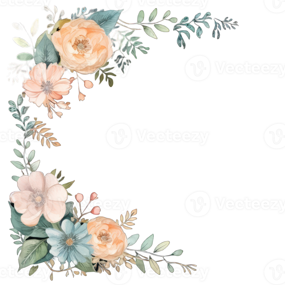 AI generated White floral watercolor illustration for wedding invitation. Botanical frame png