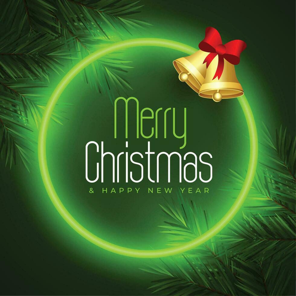 merry christmas holiday backwound with jingle bell and neon effect vector