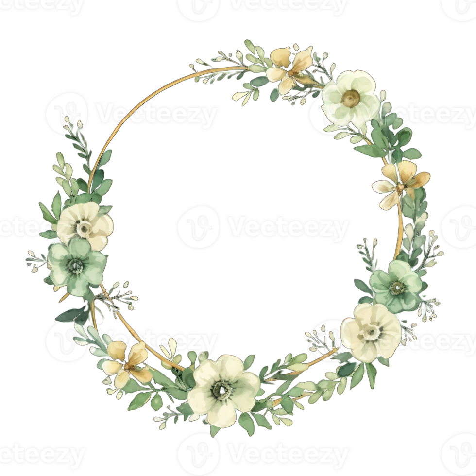 AI generated Green floral watercolor illustration for wedding invitation. Botanical frame png