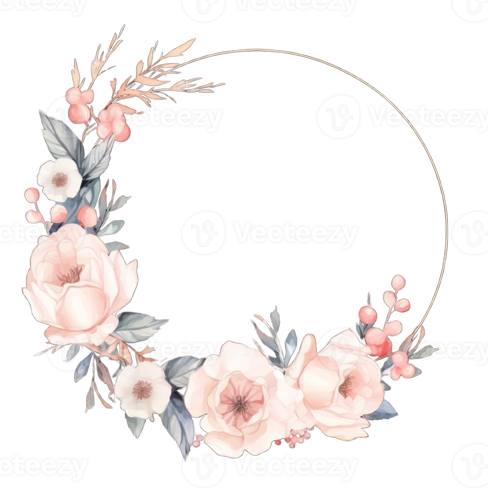 AI generated White floral watercolor illustration for wedding invitation. Botanical frame png