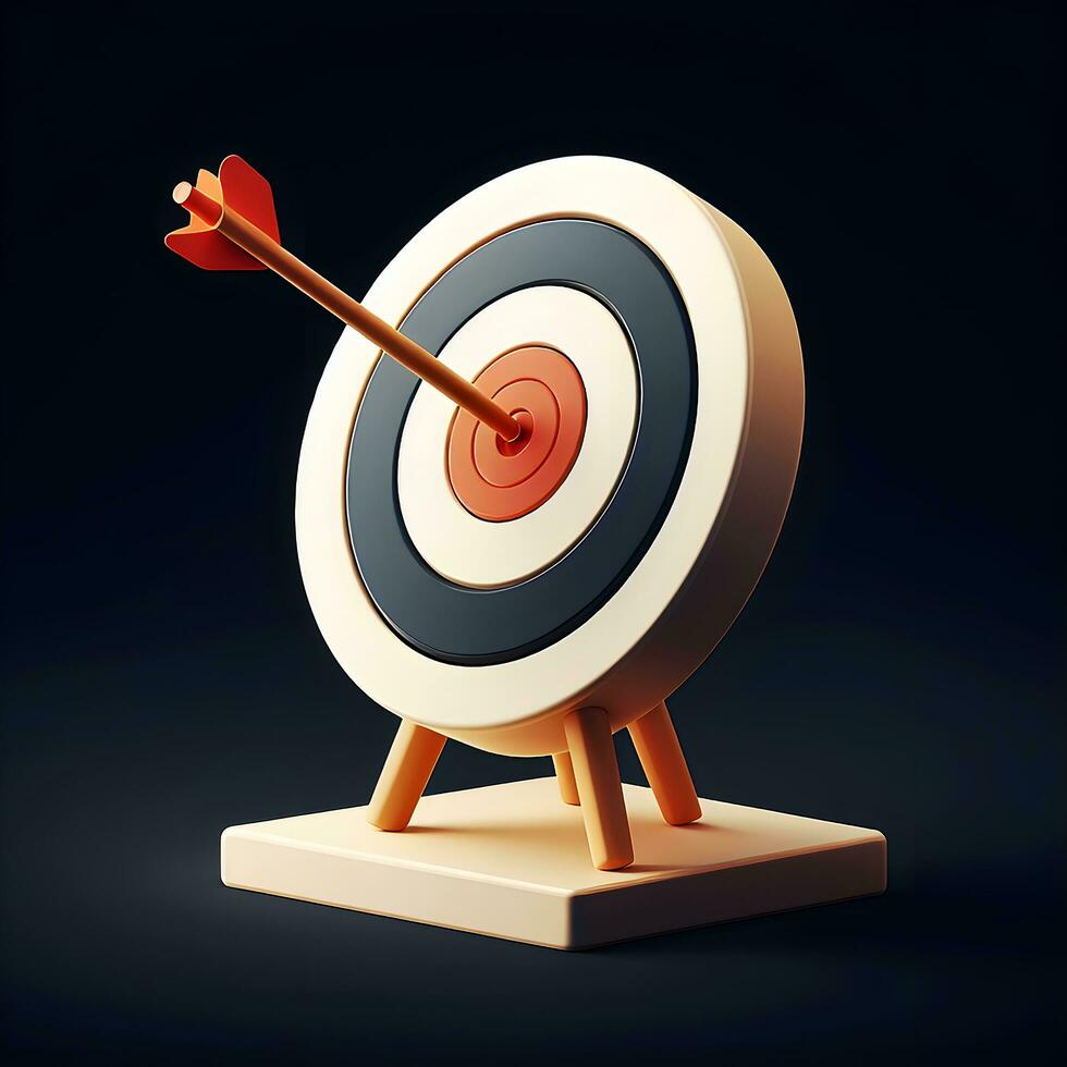 AI generated Bullseye with arrow hitting center - Symbolizing success in business - 3D icon photo