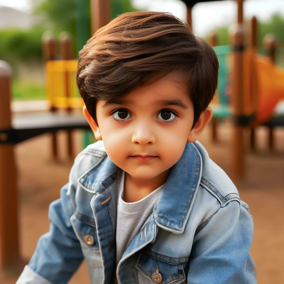 AI generated A beautiful boy playing in kids' park photo