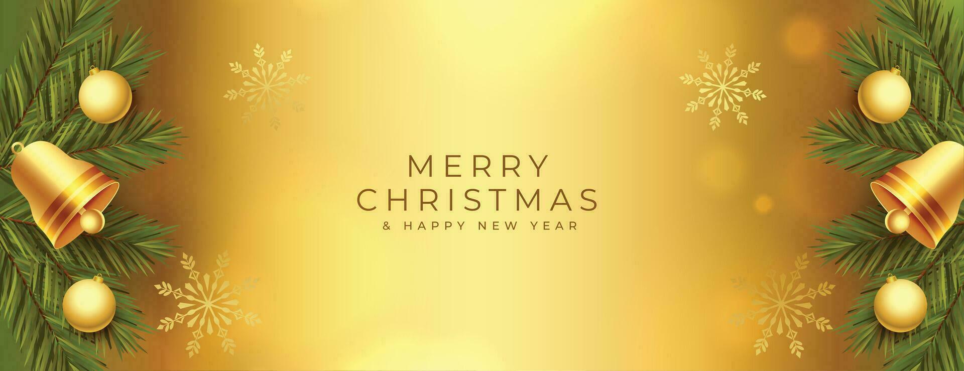 elegante alegre Navidad dorado bandera con decorativo elementos vector