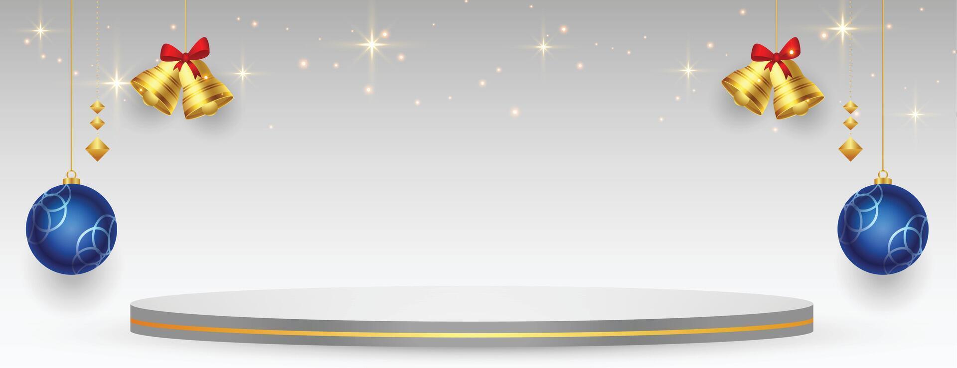 silver 3d podium platform for merry christmas holiday banner vector