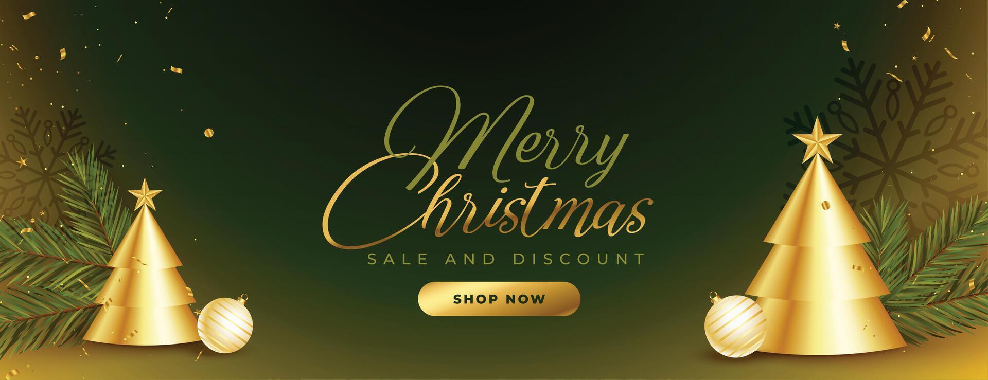 merry christmas shopping banner with golden tree design vector