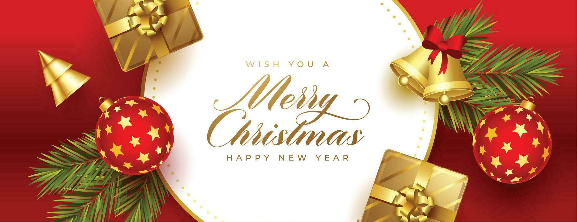 merry christmas greeting wallpaper with realistic xmas elements vector
