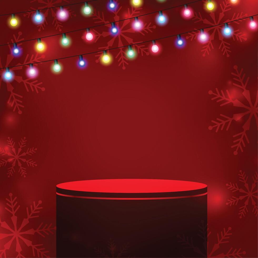 3d podium design on red background with decorative lights vector