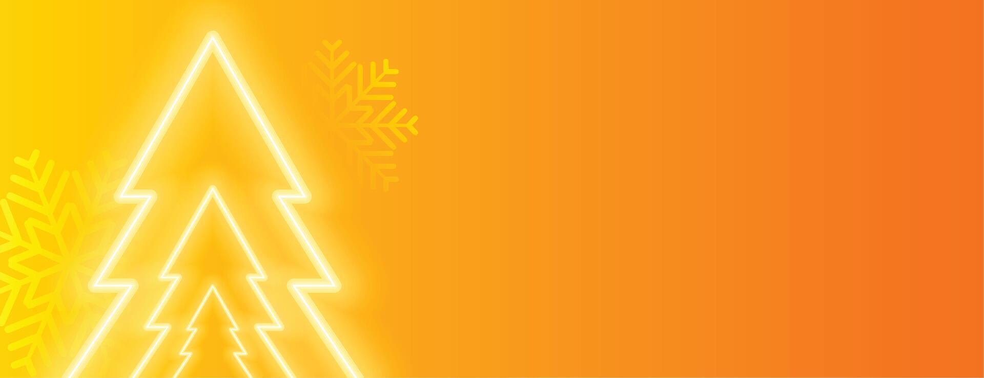 glowing neon christmas tree on yellow orange background vector