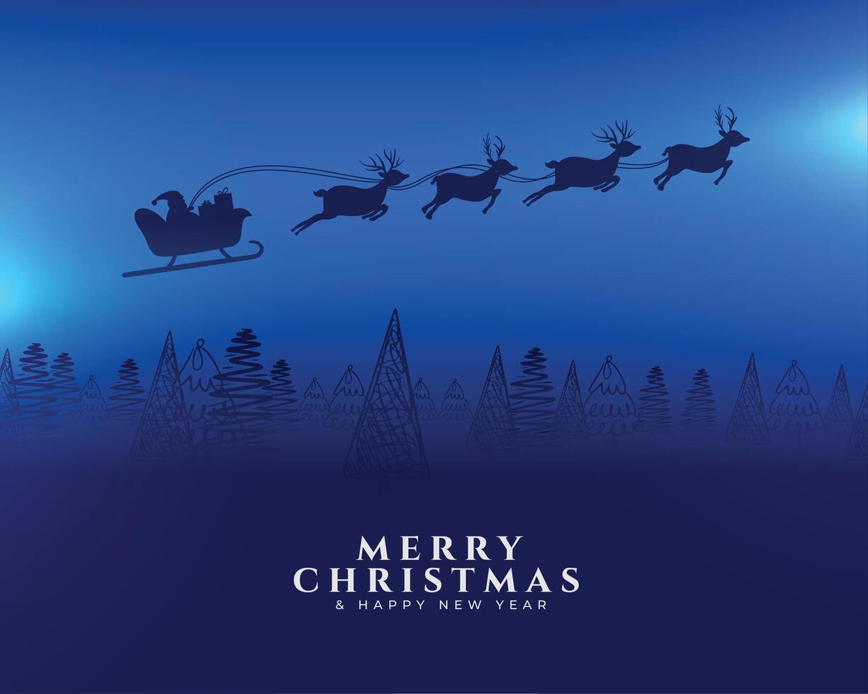 merry christmas winter holiday banner with silhouette santa claus in sleigh vector