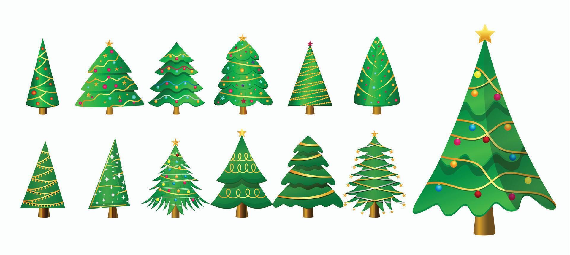 big set of green pine tree for christmas holiday or new year design vector