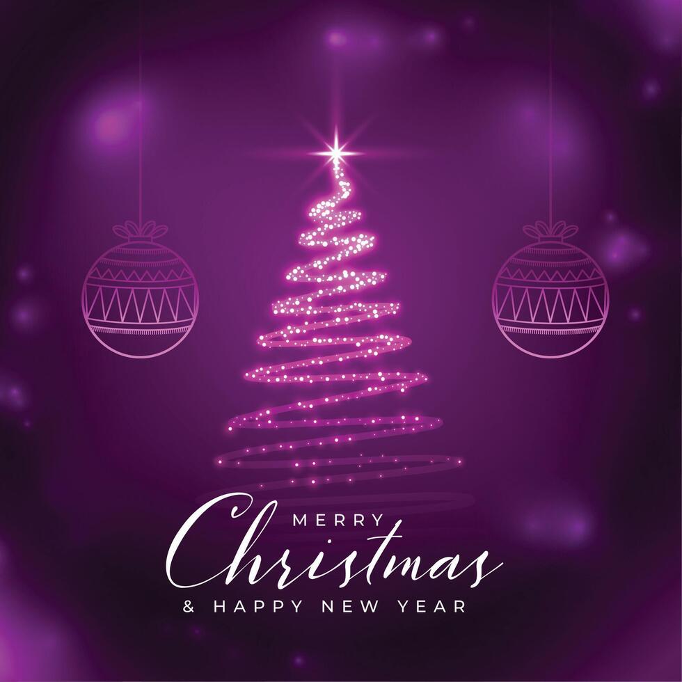 sparkling christmas tree purple wishes greeting background vector