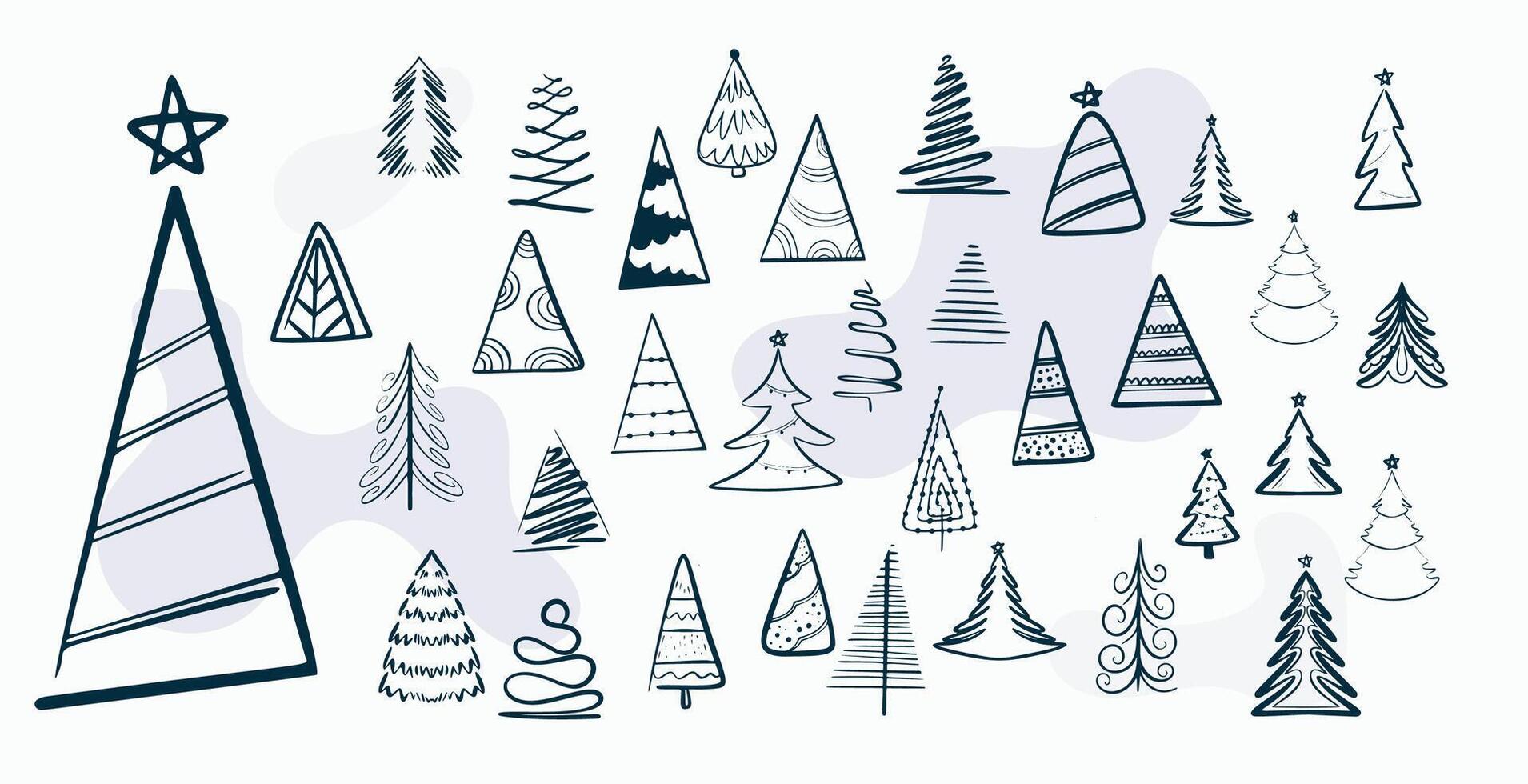 garabatear estilo Navidad árbol elementos diseño en colección vector