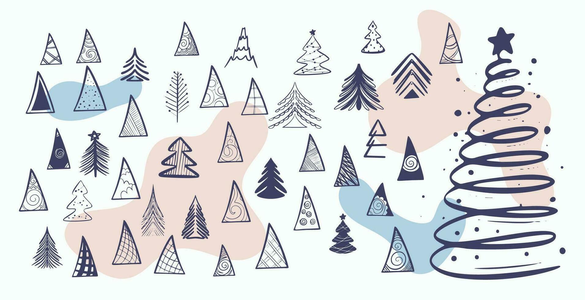 collection of christmas tree icons design in hand drawn style vector