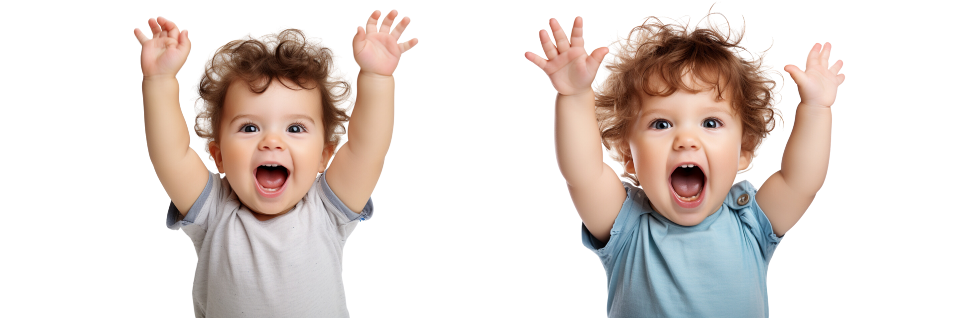 AI generated two children with their hands up in the air on transparent background png