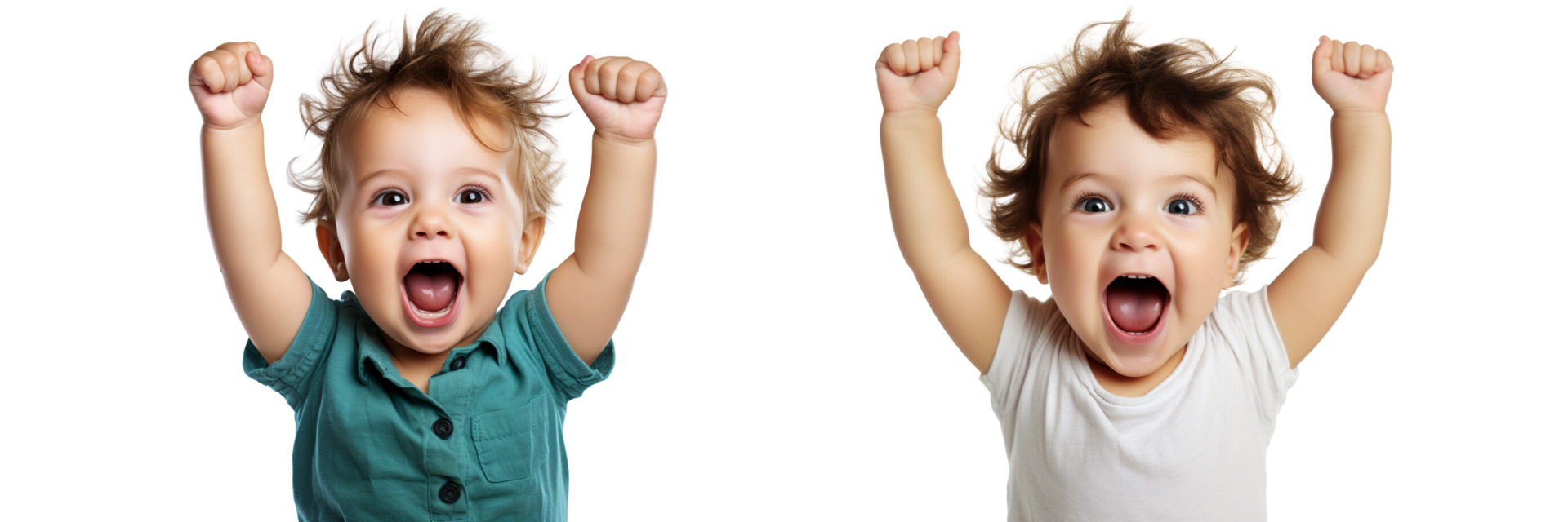 AI generated two children with their hands up in the air on transparent background png
