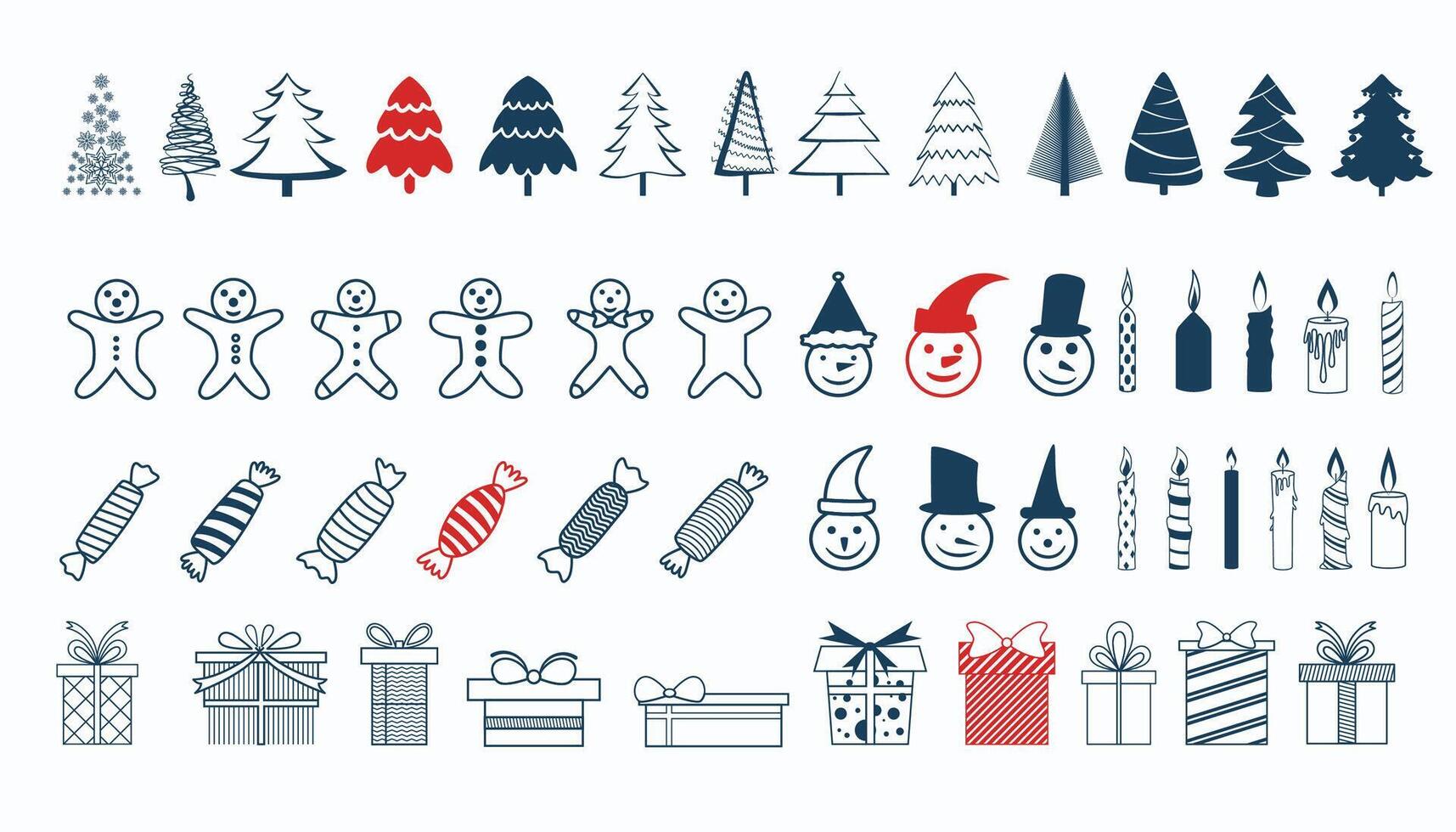 big set of christmas elements for decoration in hand drawn style vector