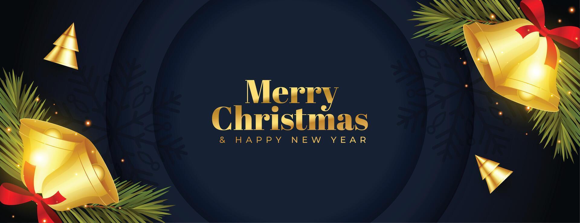 merry christmas wide lovely banner with 3d bell design vector