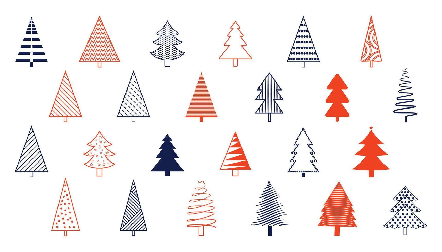 collection of christmas tree element design in doodle style vector