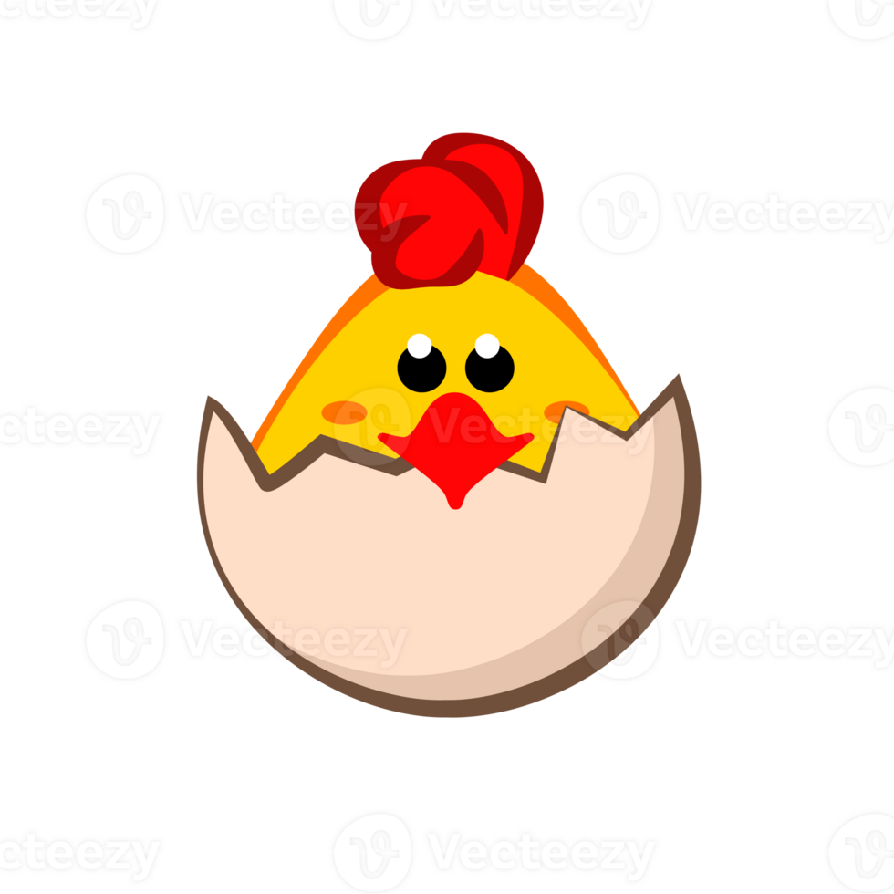 Chicken baby peeking out of the cracked egg. Chick on transparent background. png