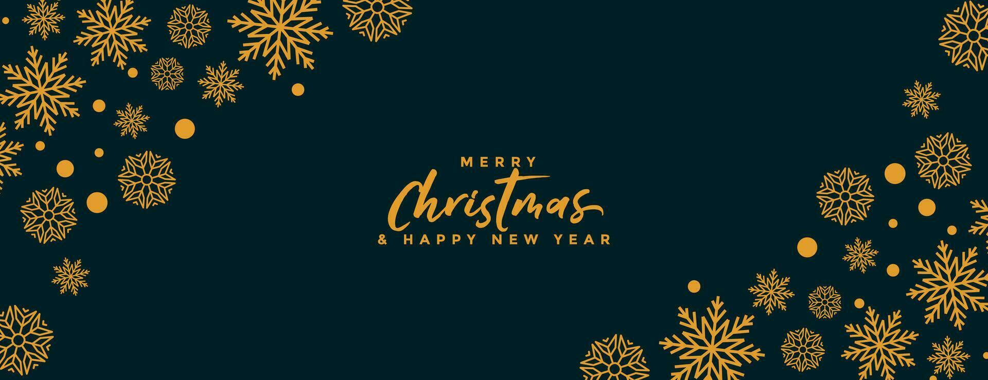 black and gold merry christmas snowflakes banner design vector