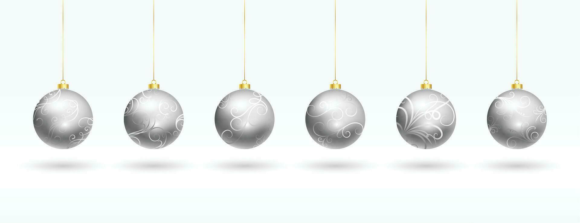 collection of silver christmas bauble symbols design vector