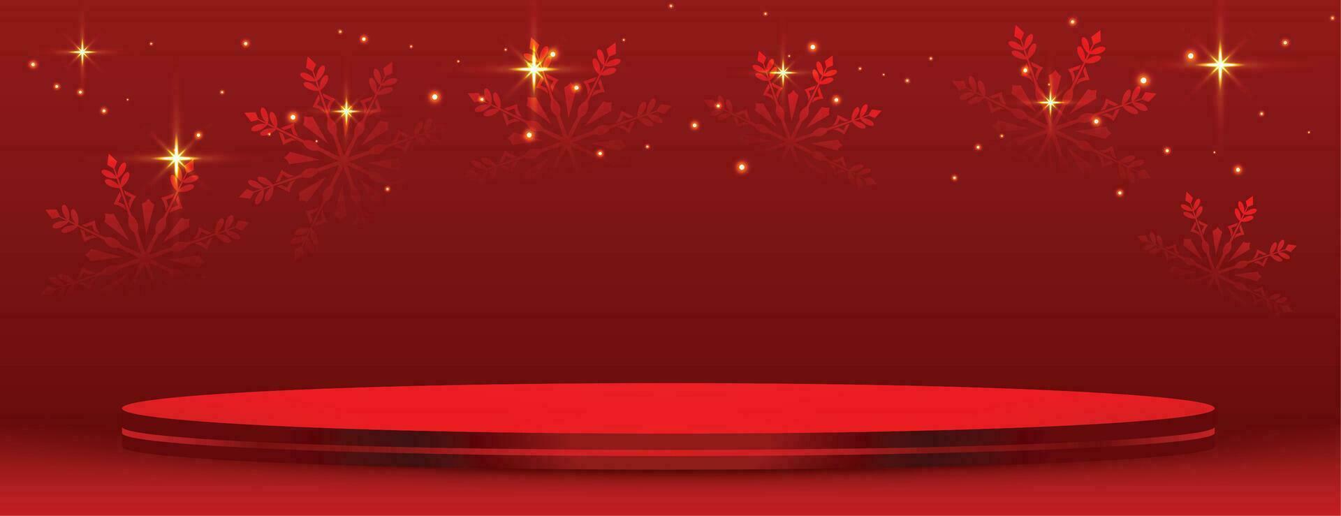 3d podium platform on red banner for merry christmas festival vector