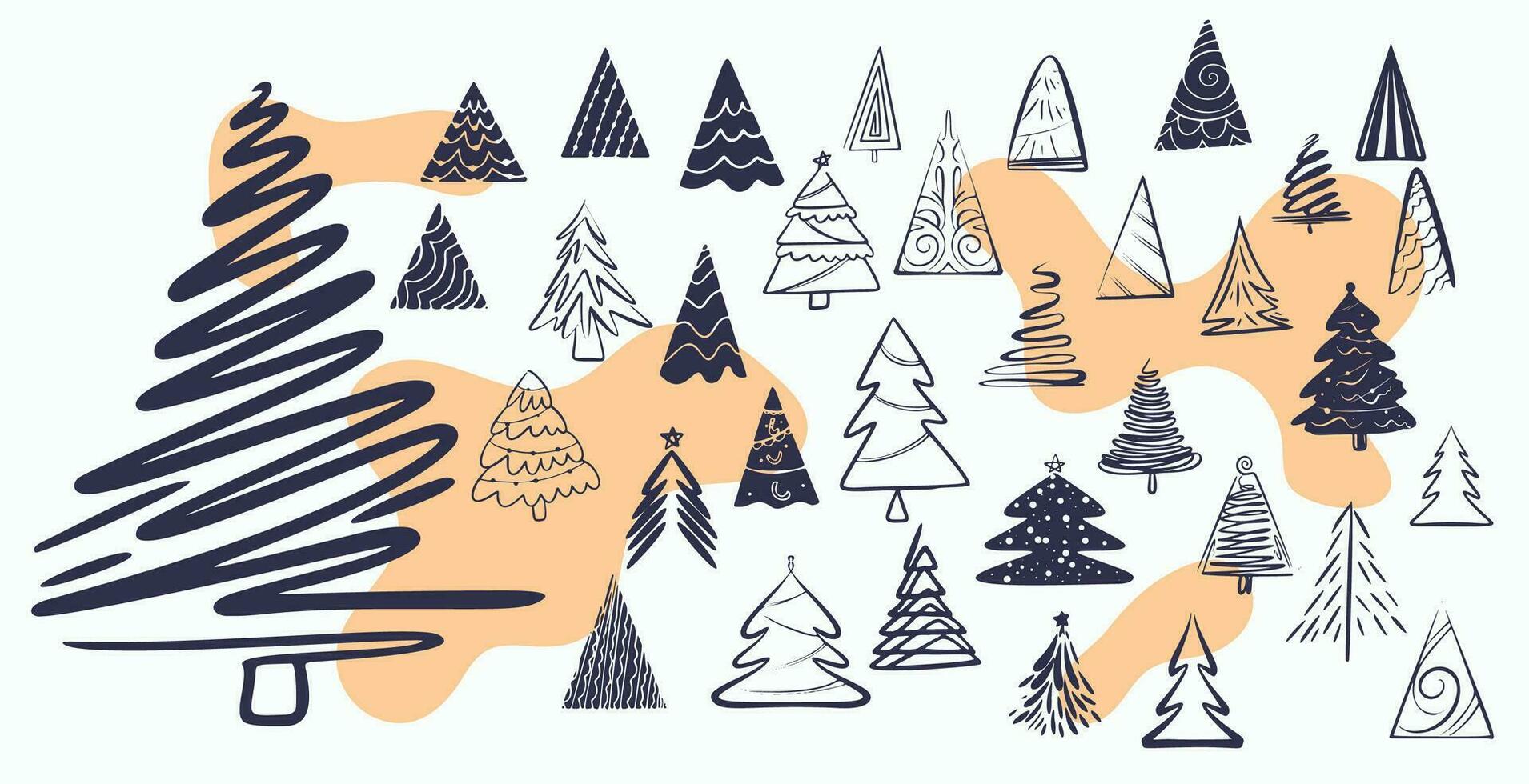 set of hand drawn christmas tree elements design vector