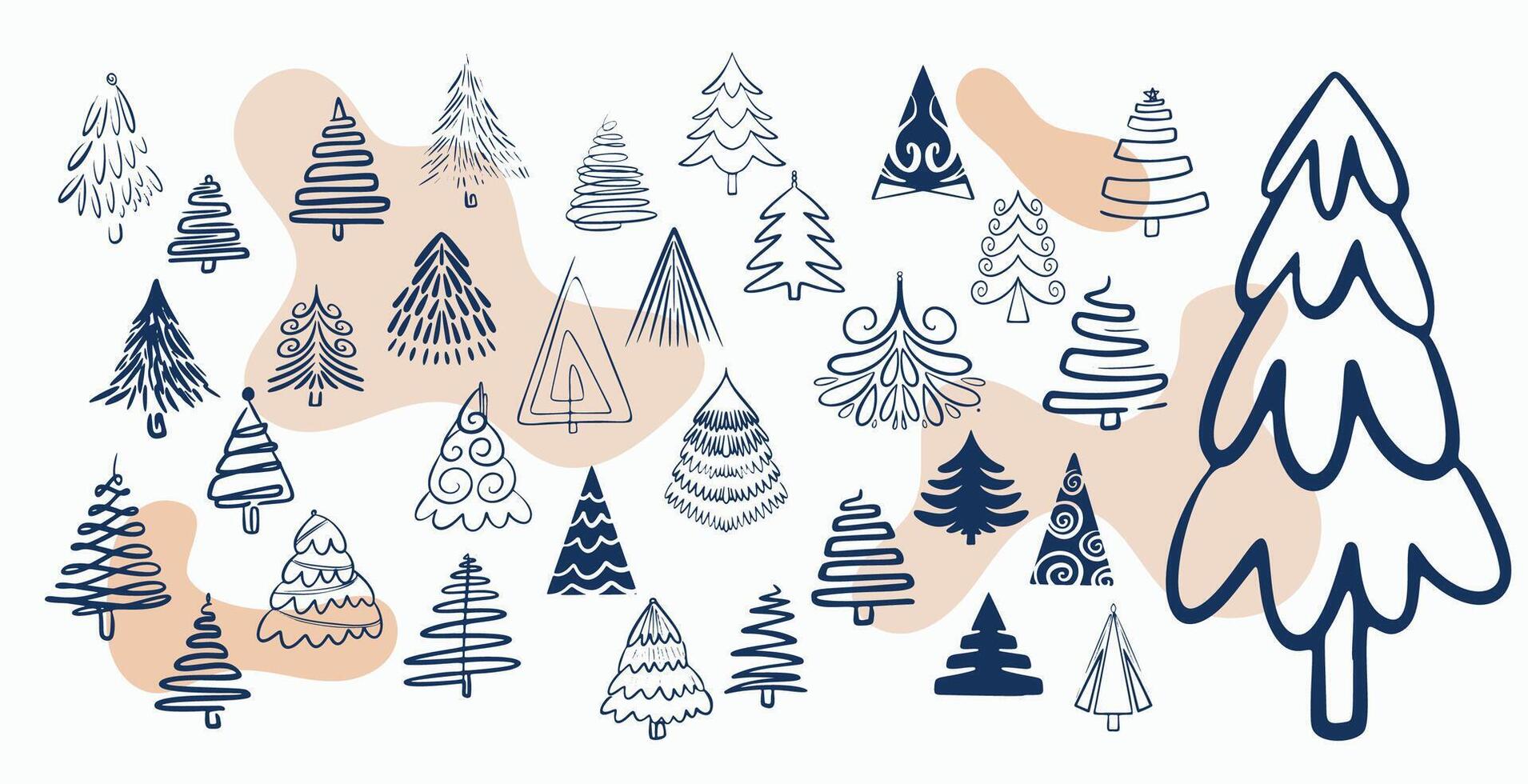 doodle style christmas tree symbols design in collection vector