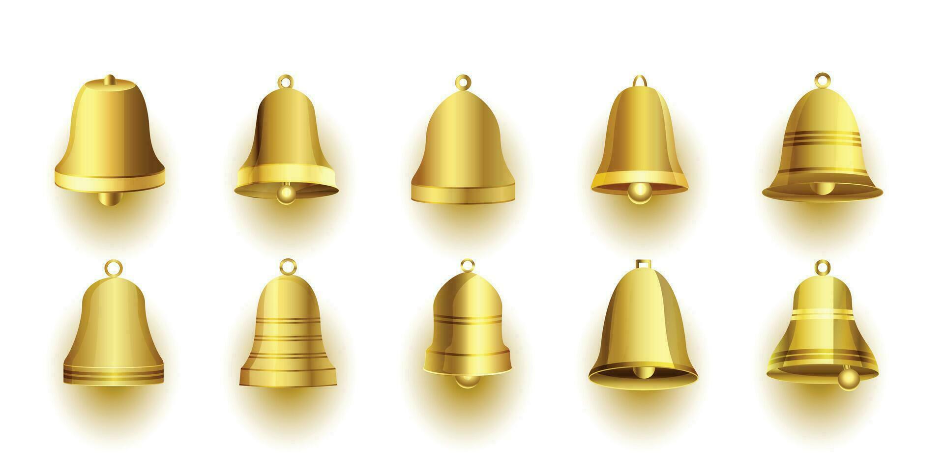 realista dorado cascabeleo campana símbolos para Navidad decoración diseño vector
