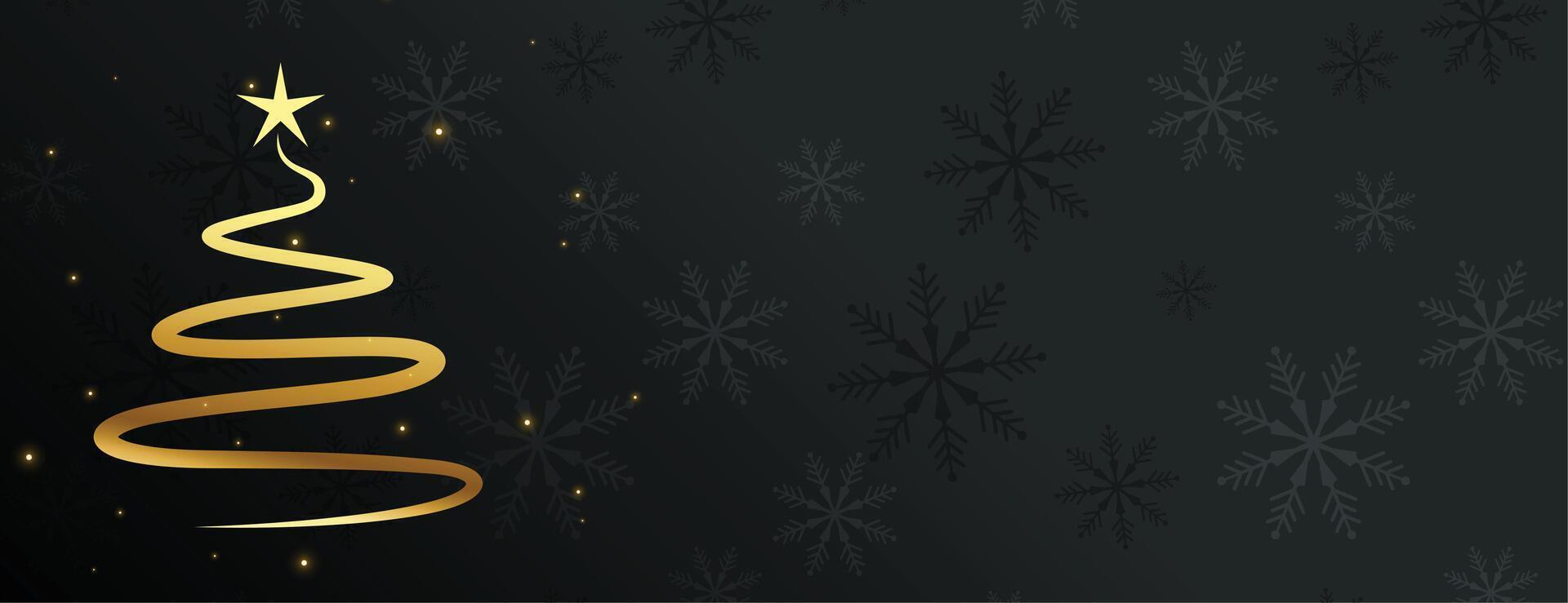 golden hand drawn christmas tree on black banner vector