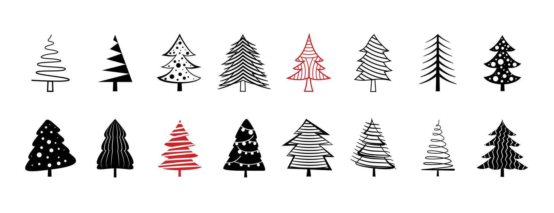 doodle style christmas pine tree elements design in set vector