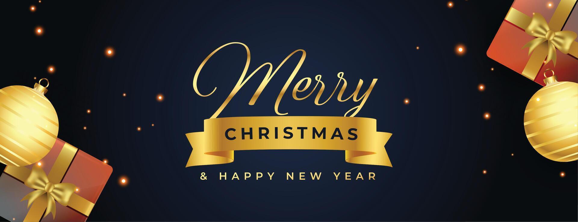 merry christmas banner design in golden elements vector