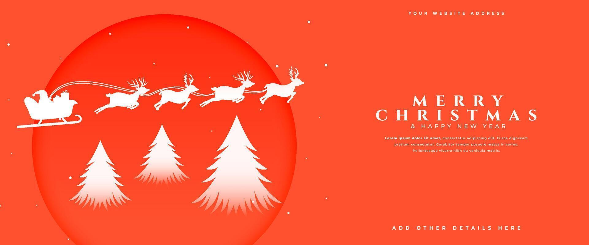 merry christmas eve wishes banner with flying santa sleigh design vector