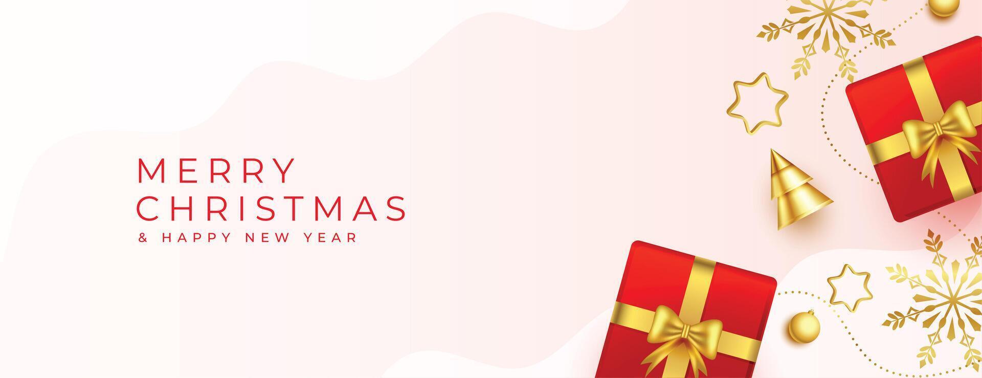 merry christmas invitation banner with realistic giftbox vector