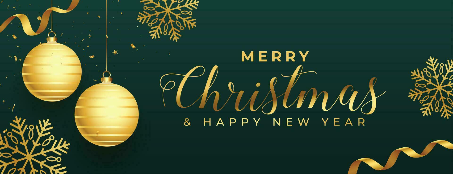 lovely golden merry christmas and new year banner with realistic elements vector