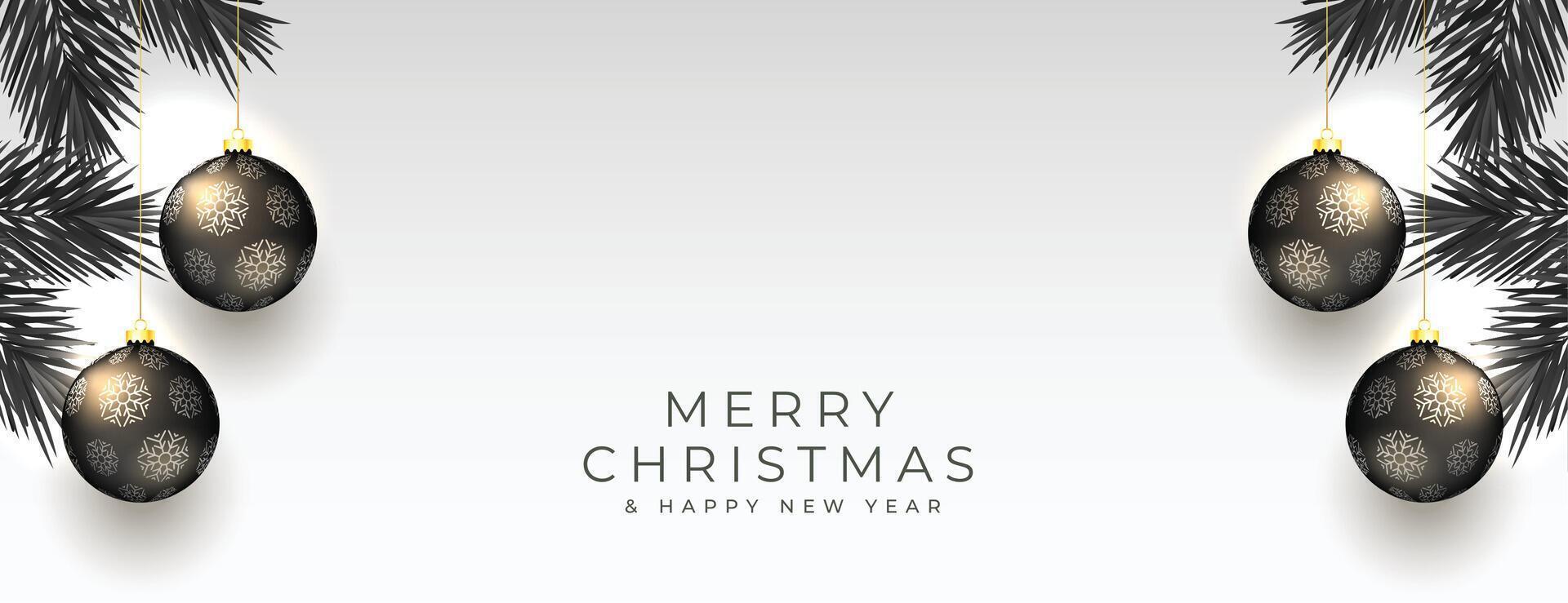alegre Navidad evento bandera con 3d chuchería en colgando estilo vector