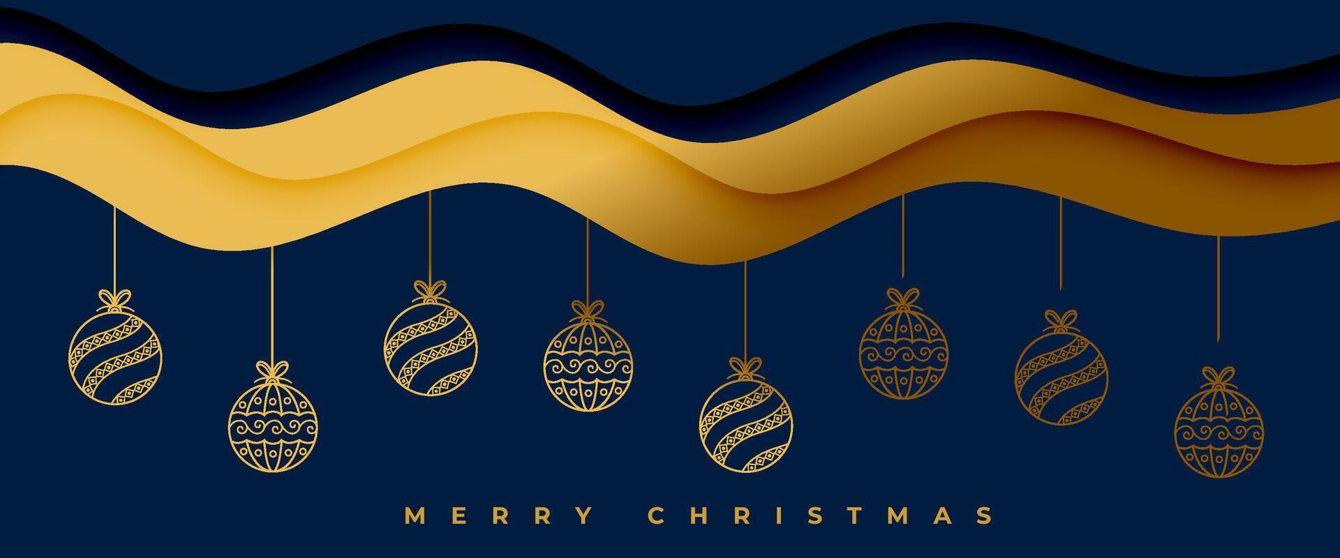 alegre Navidad víspera celebracion bandera con colgando dorado chuchería vector